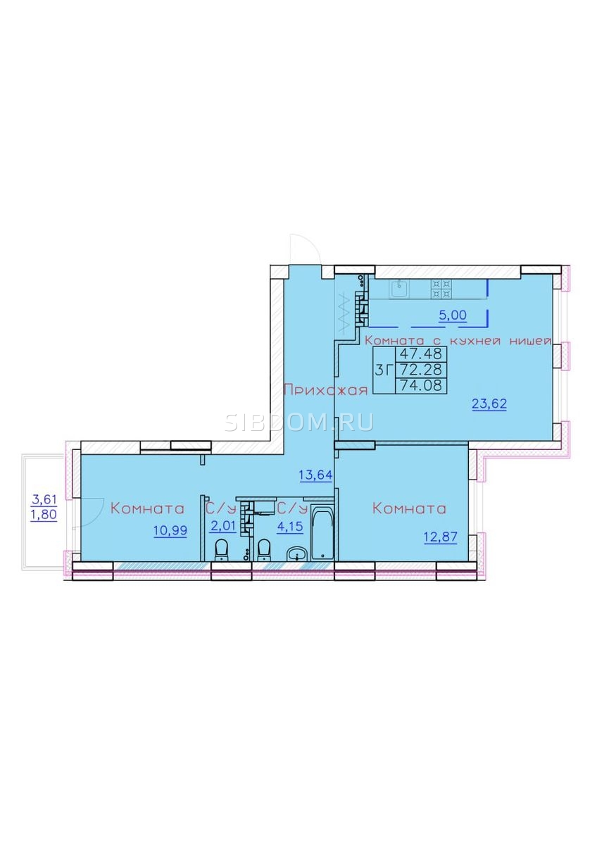 Продам трехкомнатную квартиру в Северске Ленина, дом 116, блок-секция 2,  74.08 кв.м, 10 этаж, от застройщика - СИБДОМ, объявление 245652