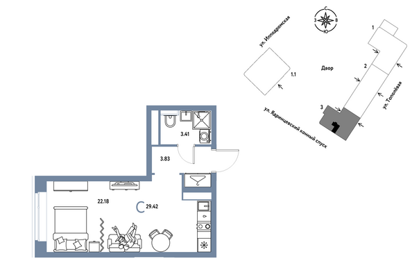 Планировка Студия 29,42 м²