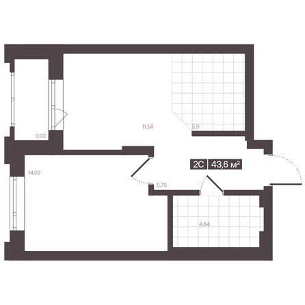 Планировка 2-комн 43,6 м²