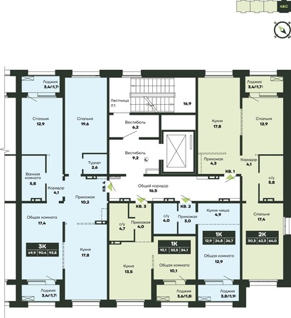 Планировка 2-комн 64 м²