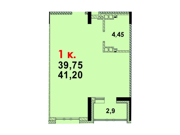 Планировка 1-комнатной квартиры 40,94  кв.м