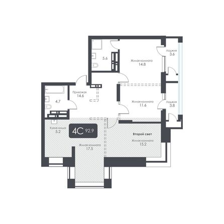Планировка 4-комн 93 м²
