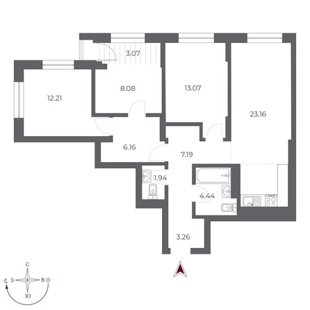 Планировка 3-комн 84,7 м²