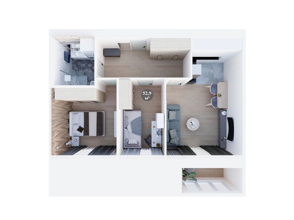 Планировка 3-комн 52,9 м²