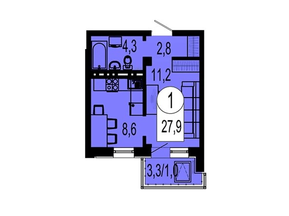 Планировка однокомнатной квартиры 27,9 кв.м