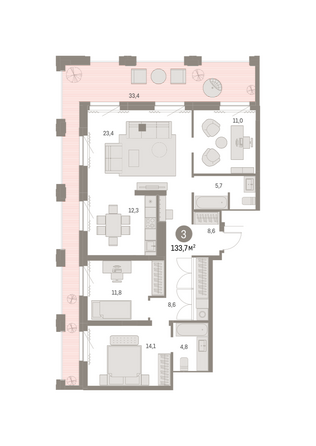 Планировка 2-комн 132,35 м²