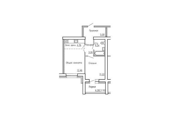 Планировка двухкомнатной квартиры 41,13 кв.м