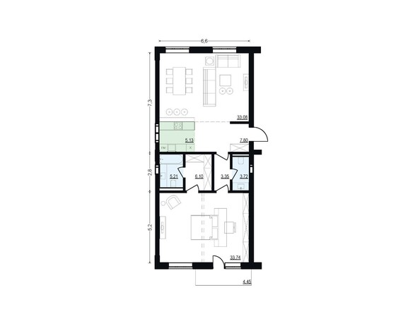 Планировка двухкомнатной квартиры 98,13 кв.м