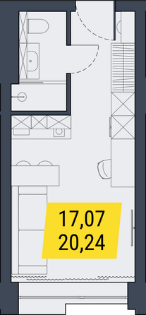 Планировка 1-комн 20,22 м²