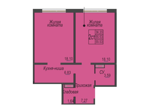 Планировка 1-комн 55,53 м²