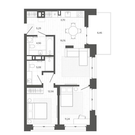 Планировка 3-комн 68,99 м²