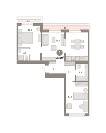 Планировка 2-комн 76,82 м²