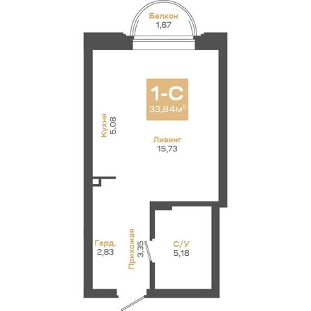 Планировка Студия 32,17 м²