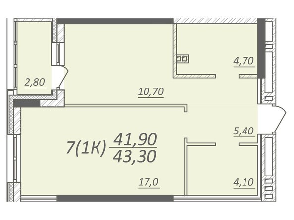 Планировка 1-комнатной квартиры 43,3 кв.м