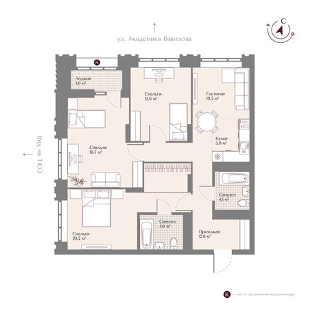 Планировка 4-комн 91 м²