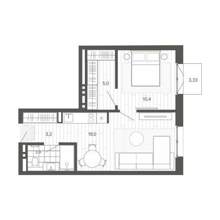 Планировка 2-комн 44,63 м²
