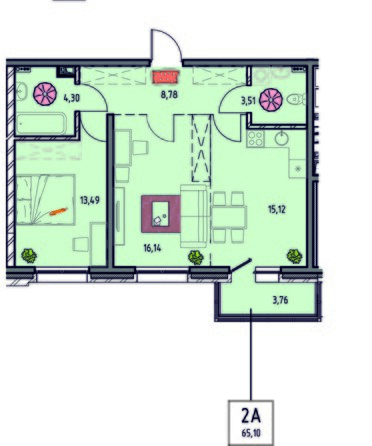 Планировка 2-комн 64,89 - 65,1 м²