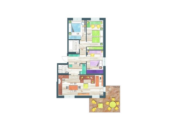 Планировка четырехкомнатной квартиры 88,75 кв.м