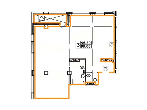 Планировка 3-комнатной квартиры 99,06 кв. м