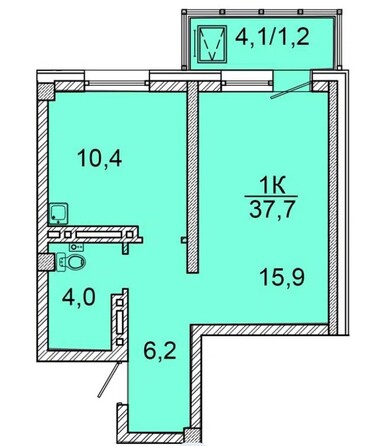 Планировка 1-комн 37,2 - 37,7 м²