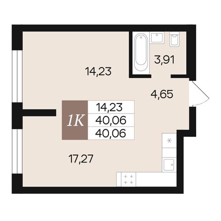 Планировка 1-комн 40,06 м²