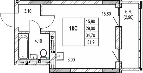 Планировка Студия 29 м²