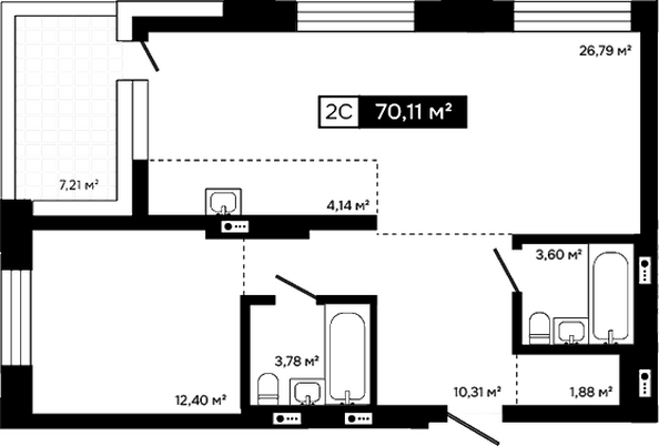 Планировка 2-комн 62,9 м²