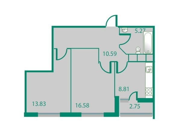 Планировка двухкомнатной квартиры 56,46 кв.м
