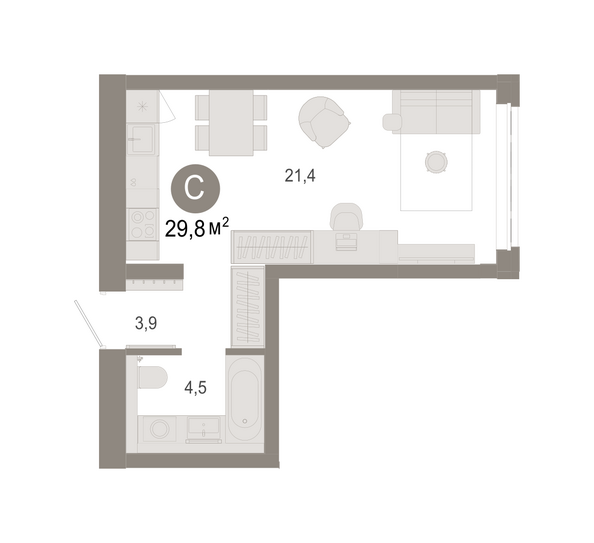 Планировка Студия 29,82, 29,84 м²