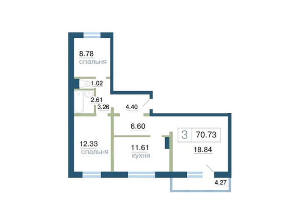 Планировка 3-комн 71 м²