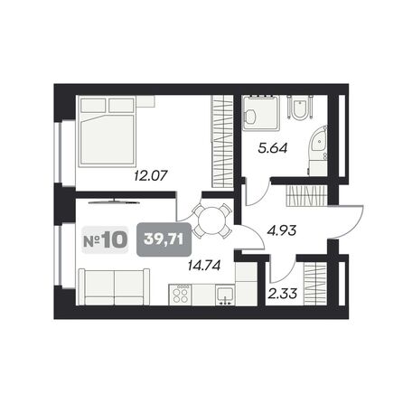 Планировка 1-комн 39,71 м²