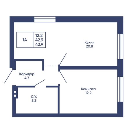 Планировка 1-комн 42,9 м²