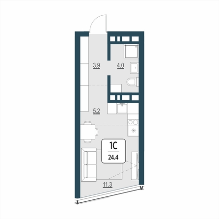 Планировка Студия 24,4 м²