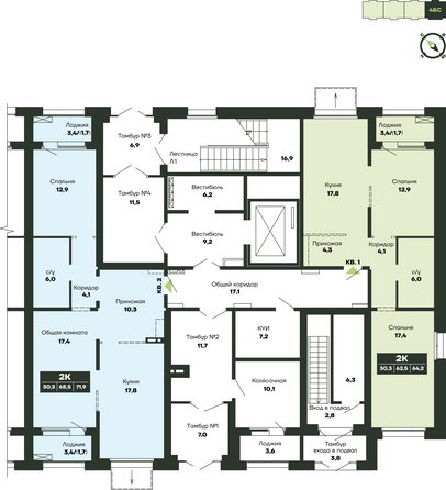 Планировка 2-комн 71,9 м²