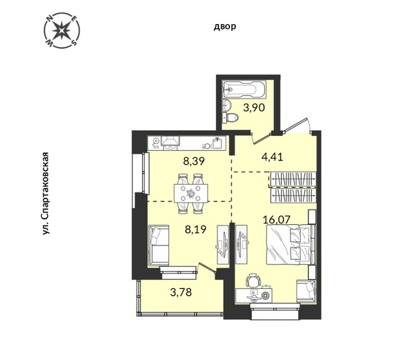 Планировка 2-комн 44,74 м²