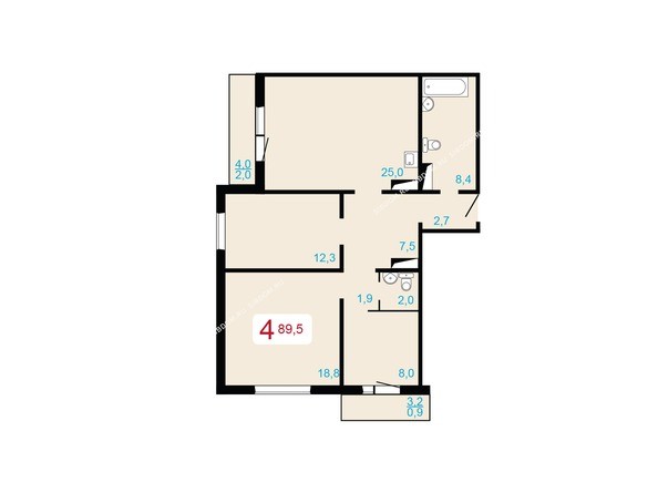 4-комнатная 89,5 кв.м