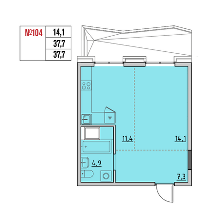 Планировка 1-комн 37,7 м²