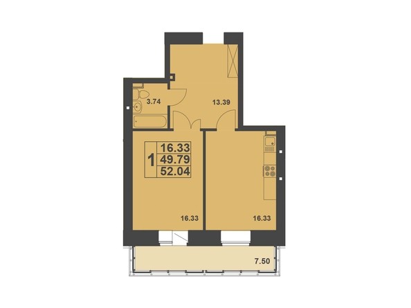 Планировка однокомнатной квартиры 52,0 кв.м
