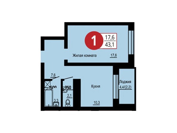 Планировка однокомнатной квартиры 43,1 кв.м