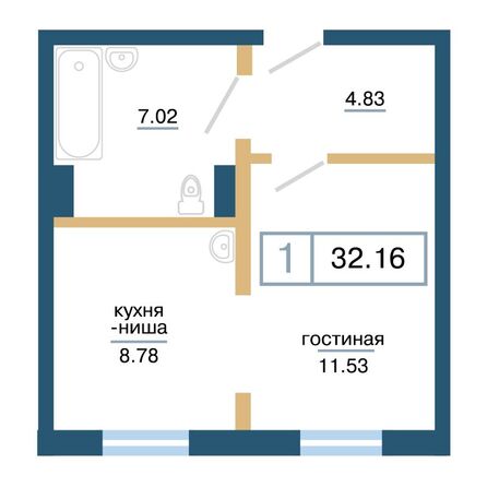 Планировка 1-комн 32,16 м²