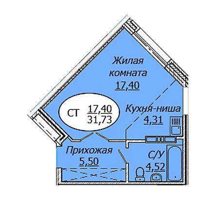 Планировка Студия 31,73 м²