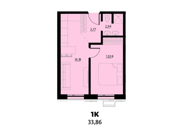 Планировка 1-комнатной 33,86 кв.м