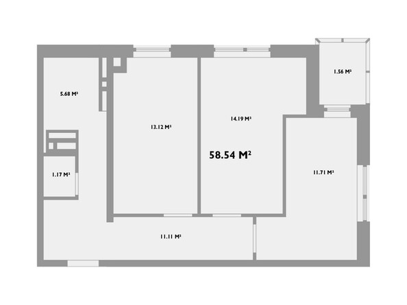 Планировка двухкомнатной квартиры 58,54 кв.м
