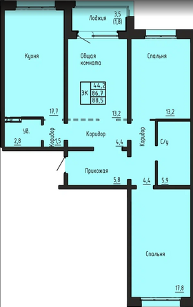 Планировка 3-комн 88,5 м²