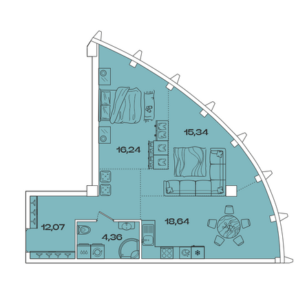 Планировка 2-комн 66,65, 67,29 м²