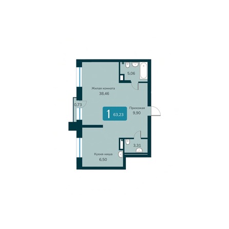 Планировка 2-комн 63,21 - 63,66 м²