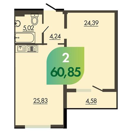 Планировка 2-комн 60,85 м²