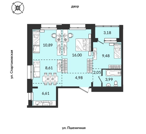 Планировка 3-комн 65,79 м²