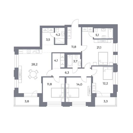 Планировка 4-комн 133,1 м²