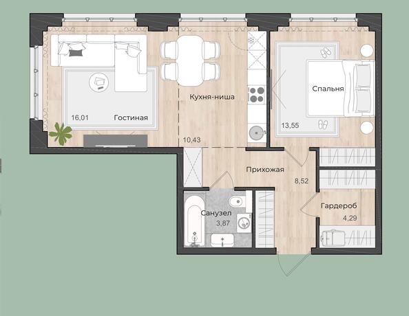 Планировка 2-комн 56,67 м²